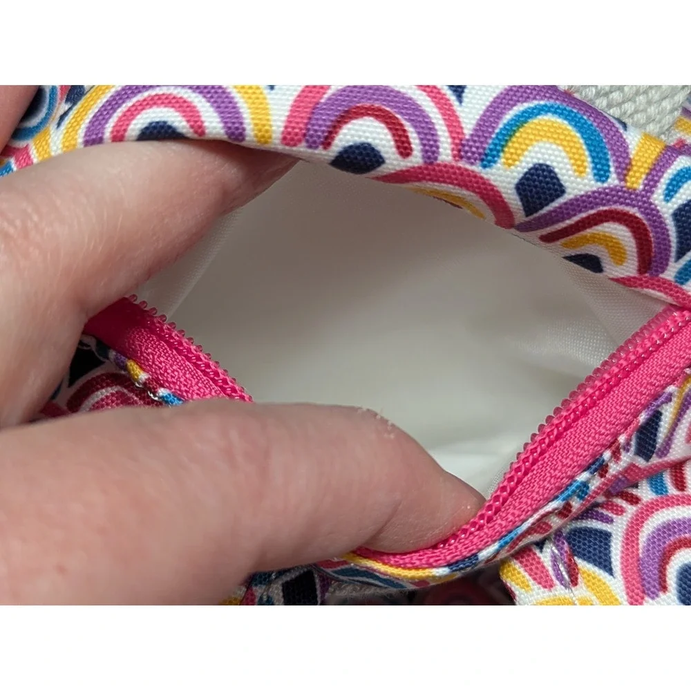 Kipling Seoul Small Backpack Rainbow Scallop Print Pink Monkey Keychain Multi